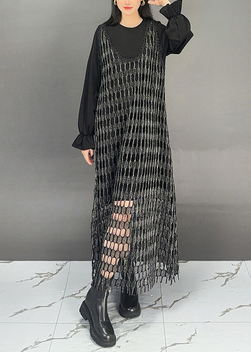 Black O Neck Patchwork Cotton Sets 2 Pieces Dresses Fall