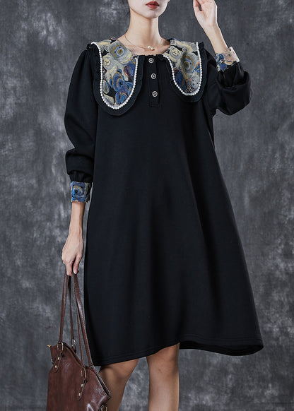 Boutique Black Square Collar Cotton Holiday Dress Spring