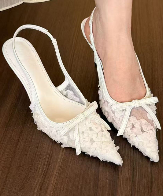 Beige High Heel Faux Leather Stylish Tulle Splicing Sandals