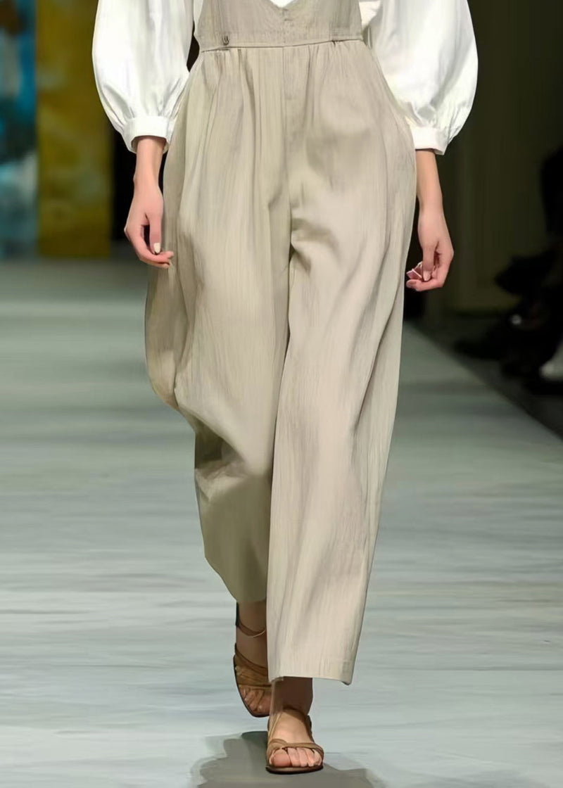 Simple Beige Oversized Cotton Jumpsuit Spring