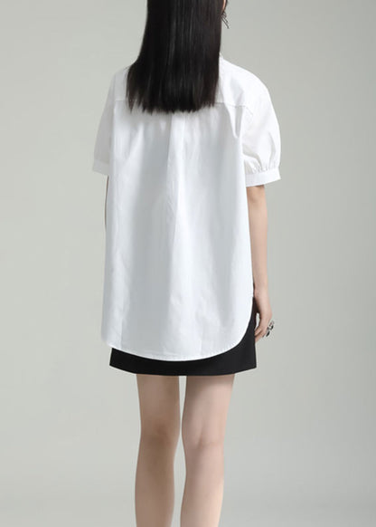 White Peter Pan Collar Butterfly Patchwork Cotton Shirts Top Summer