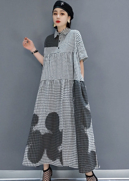 Modern Grey Peter Pan Collar Plaid Holiday Shirt Dress Spring
