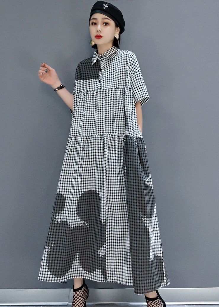 Modern Grey Peter Pan Collar Plaid Holiday Shirt Dress Spring