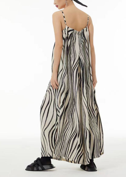 White Zebra Pattern Wide Leg Chiffon Spaghetti Strap Jumpsuit Summer