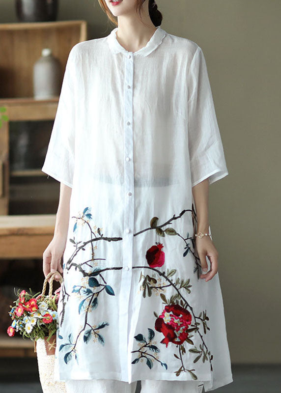 Purple Button Embroideried Fall Shirt Half Sleeve
