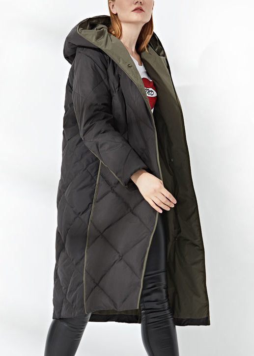 New Black Hooded Button Pockets Cotton Blend Coat Winter