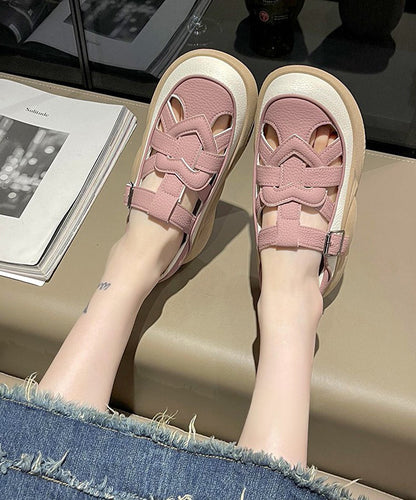 Red Hollow Out Platform Flat Sandals Splicing