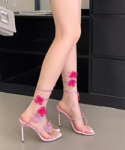 Splicing High Heel Sandals Pink Faux Leather