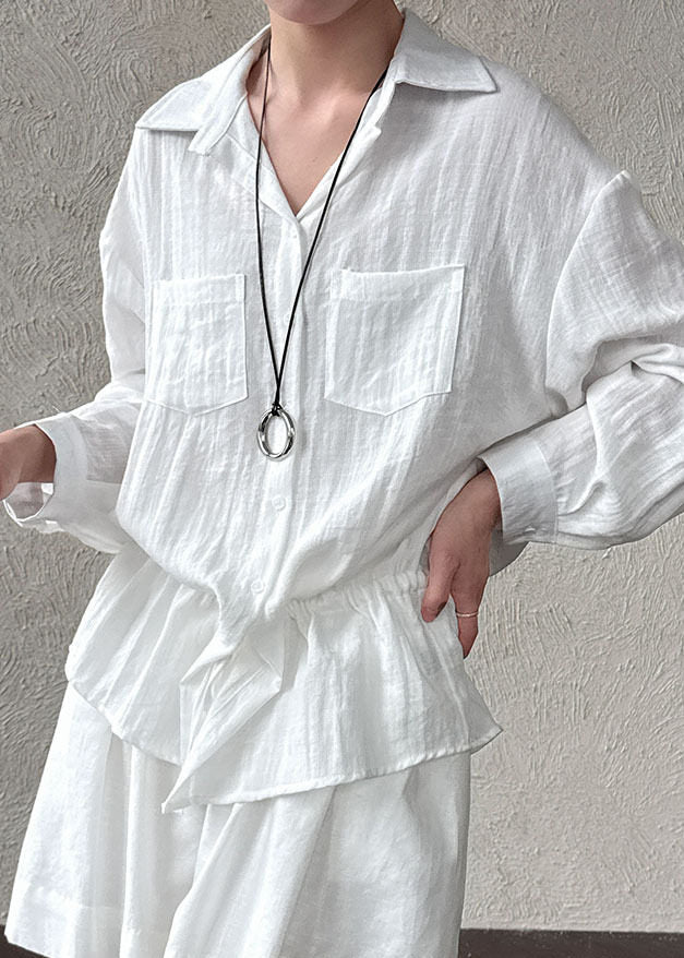 White Cinched Cotton Upf 50+ Blouses Spring