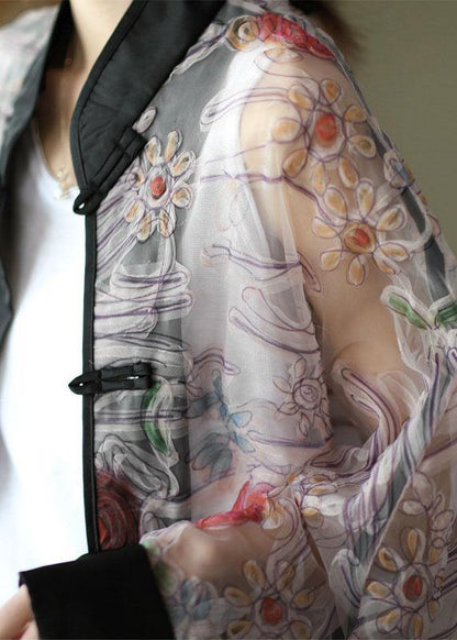 Light Purple Print Tulle Organza Patchwork Oriental Coat Summer