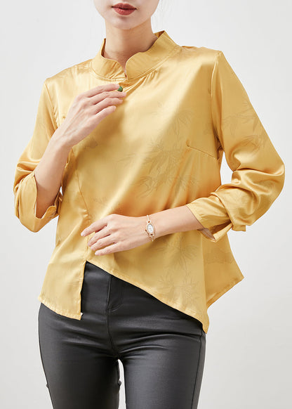 Yellow Asymmetrical Silm Fit Silk Shirt Spring
