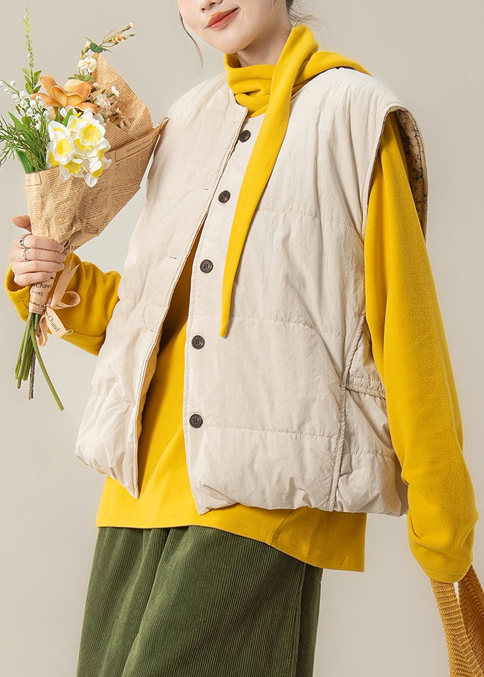 Apricot Button Cotton Filled Waistcoat and Yellow T Shirt Two Pieces Set O Neck