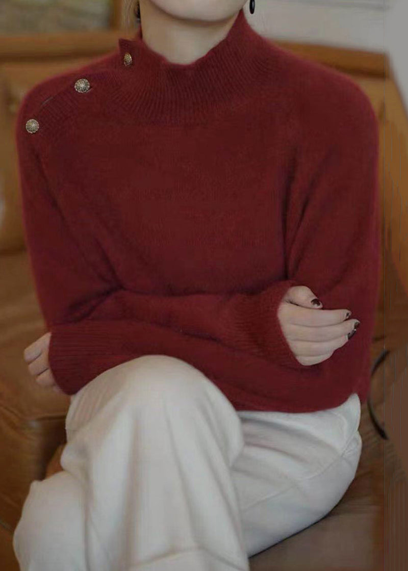 Simple Black O-neck Button Knit Sweaters Long Sleeve