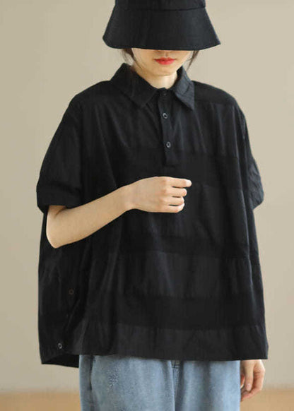 Black Peterpan Collar Button Loose Fall Shirts Half Sleeve