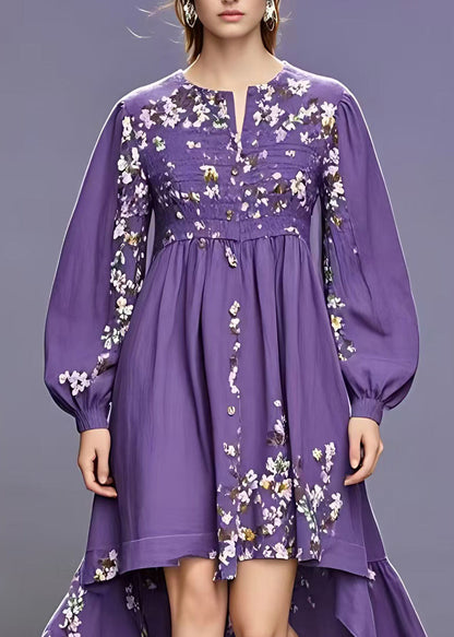 Purple O-neck Patchwork Maxi Dress Fall