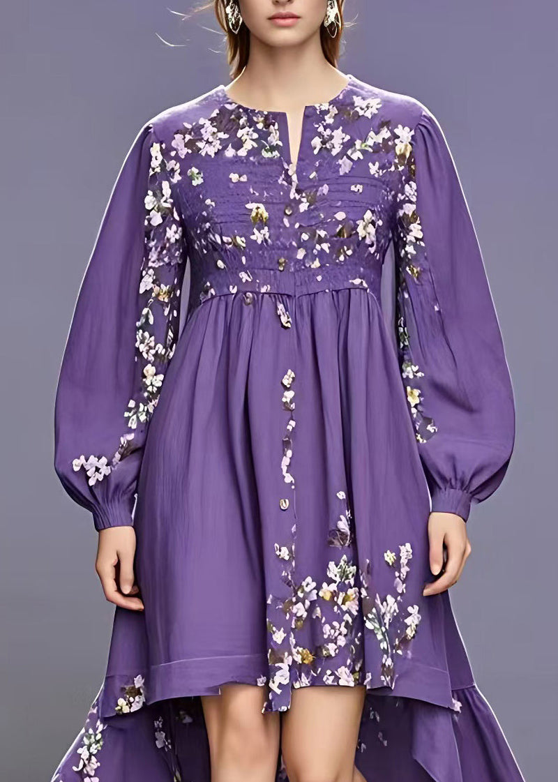 Purple O-neck Patchwork Maxi Dress Fall