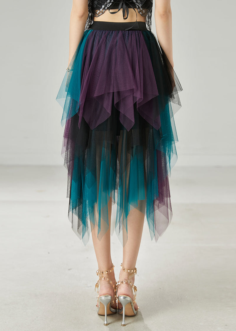 Gradient Blue Asymmetrical Tulle Skirt Summer
