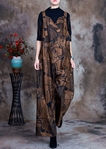Chocolate Button Patchwork Fall Retro Jumpsuit Pants