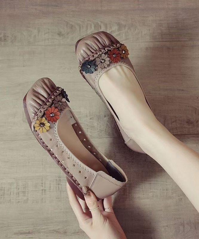 Retro Splicing Flat Feet Shoes Black Cowhide Leather