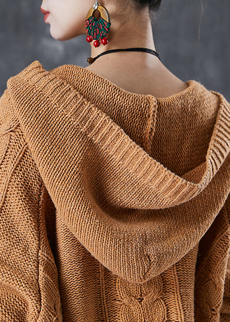 Khaki Embroideried Tasseled Knit Jackets Fall