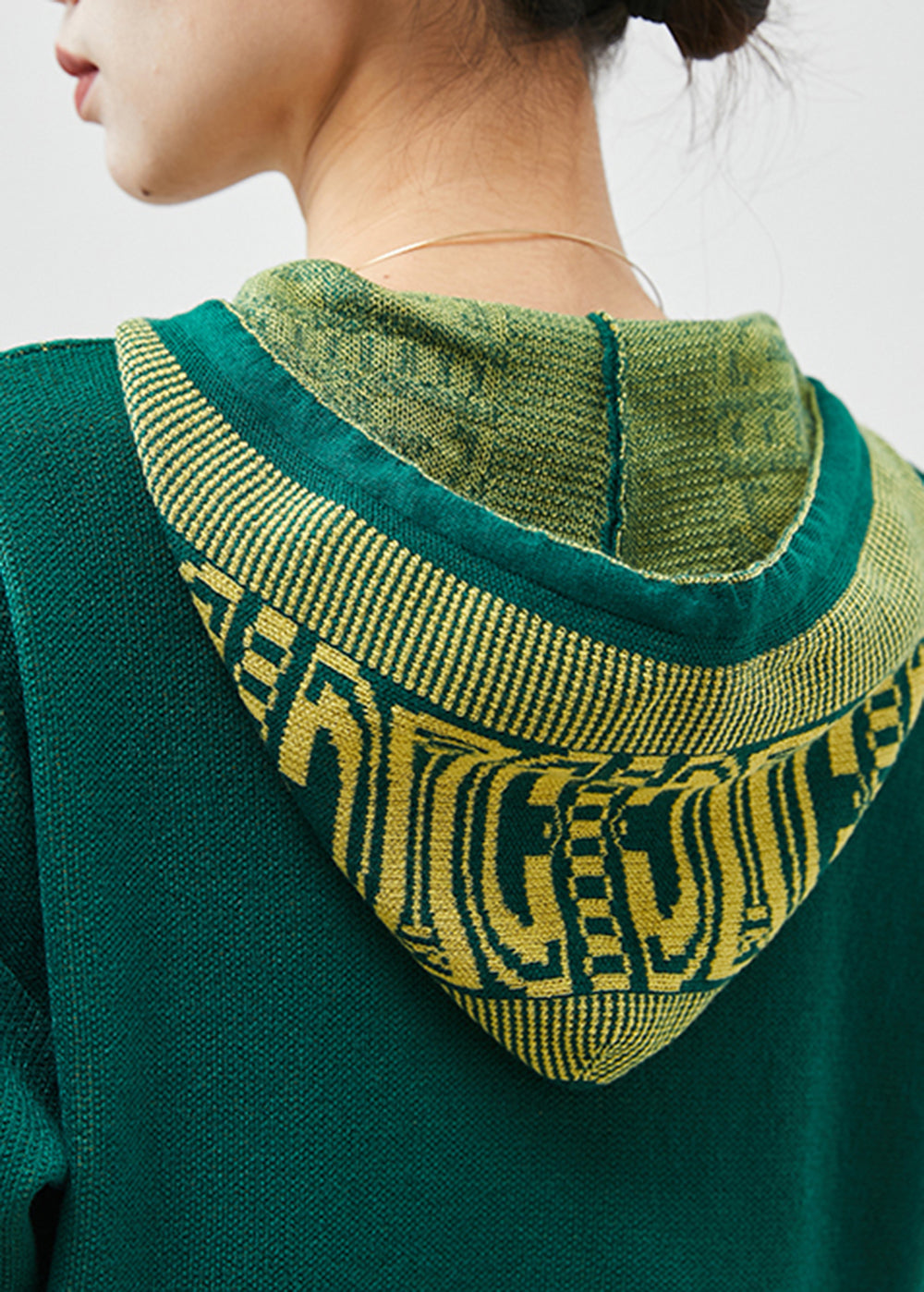 Green Hooded Patchwork Lace Knit Vacation Dresses Spring