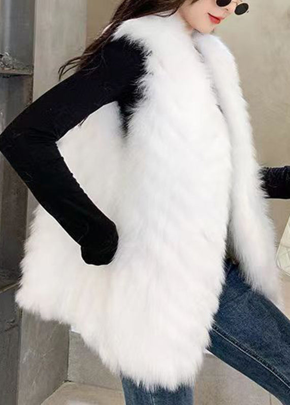 Dark Grey V Neck Mink Hair Knitted Waistcoat Winter