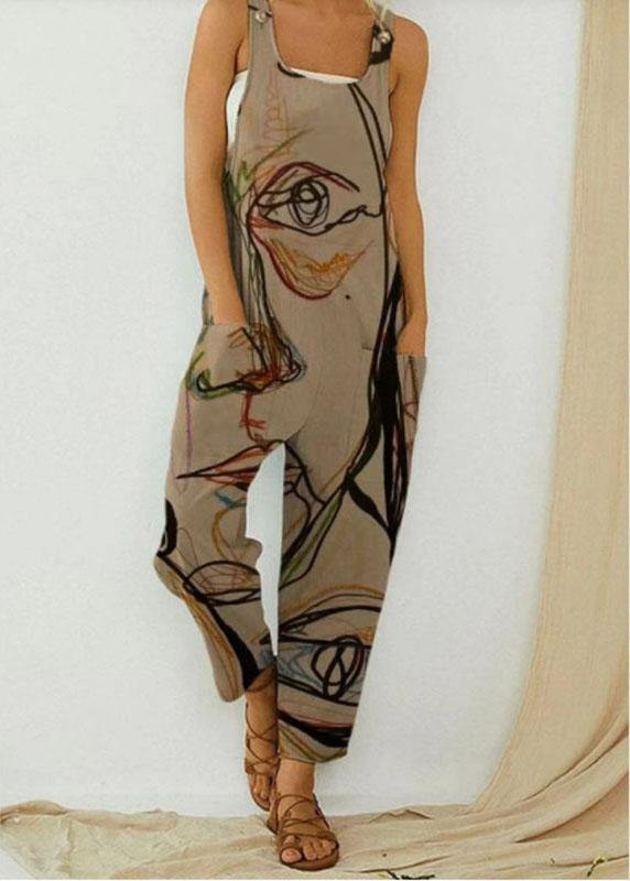 Abstract Art Illustration Print Straps Jumpsuit With Pocket