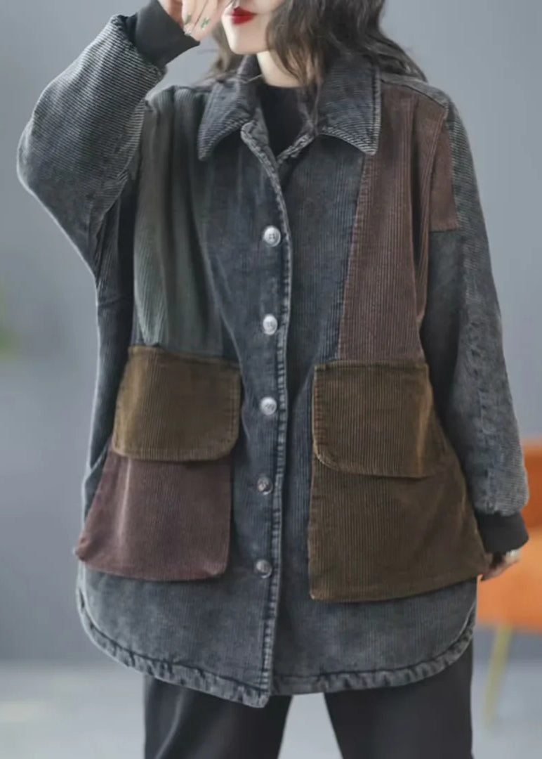 Blue Peter Pan Collar Pockets Corduroy Fine Cotton Filled Jackets Winter