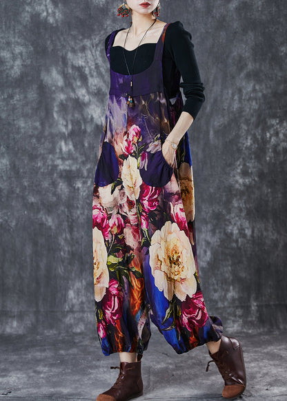 Unique Oversized Print Cotton Overalls Jumpsuit Spring