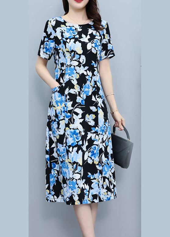White O-neck Print Slim Silk Vacation Maxi Dresses Summer