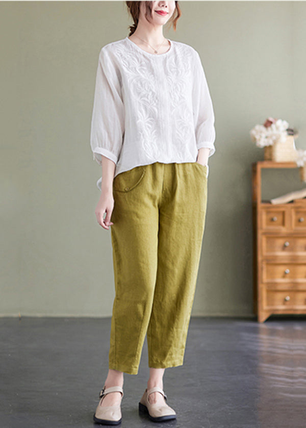 White Embroideried Oversized Linen Shirt Summer