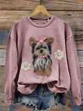 Comstylish Lovely Yorkshire Dog Floral Crochet Sweatshirt