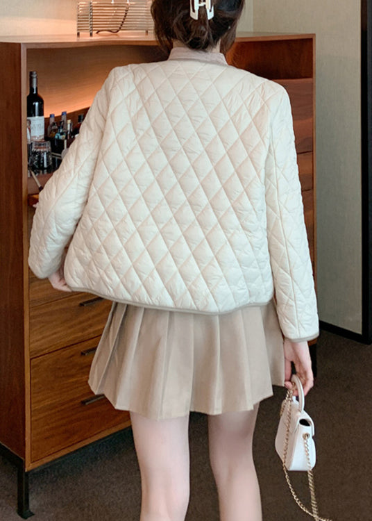 Apricot O Neck Double Breast Cotton Filled Coat Winter