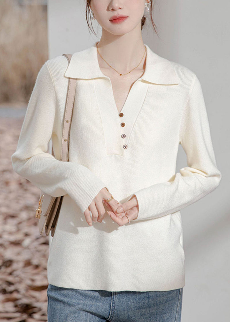 Beige Peter Pan Collar Button Knit Sweater Spring