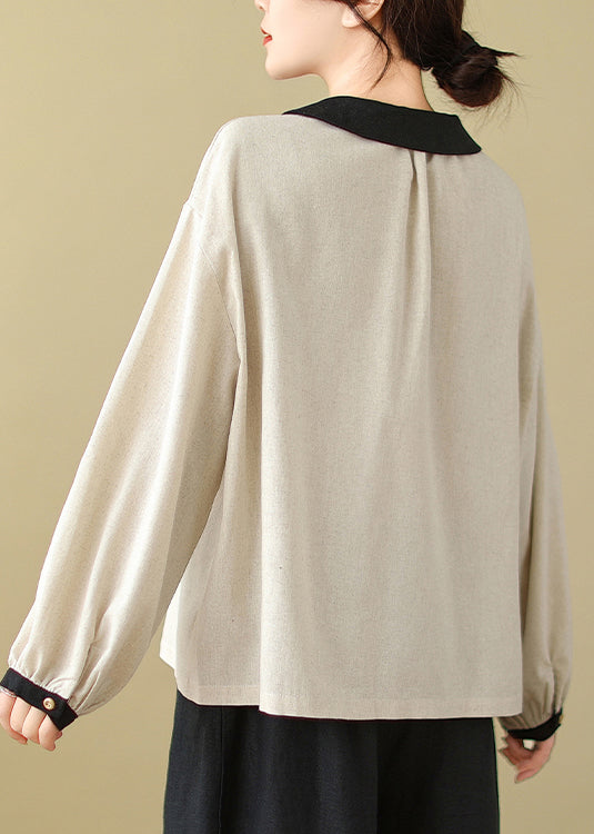 White Embroidered Patchwork Linen Shirts Spring