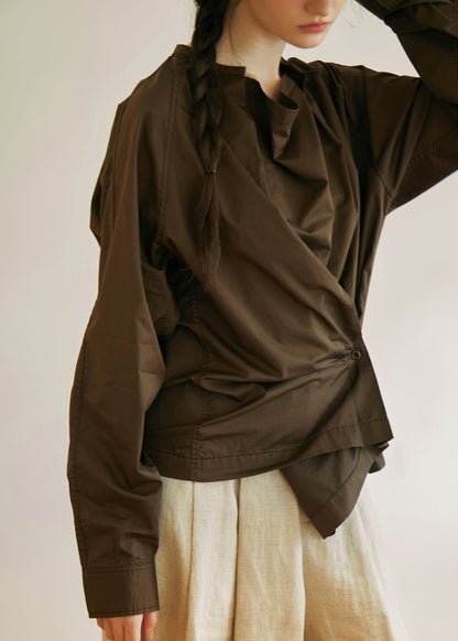 Style White Asymmetrical Button Cotton Shirt Tops Long Sleeve Fall