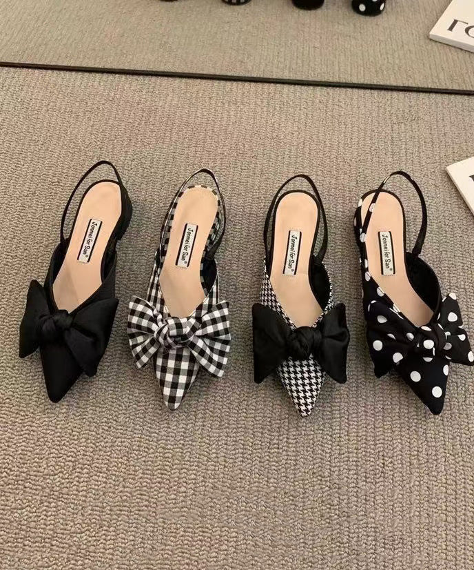 Bow Splicing Big Plaid Chunky Sandals Cotton Fabric