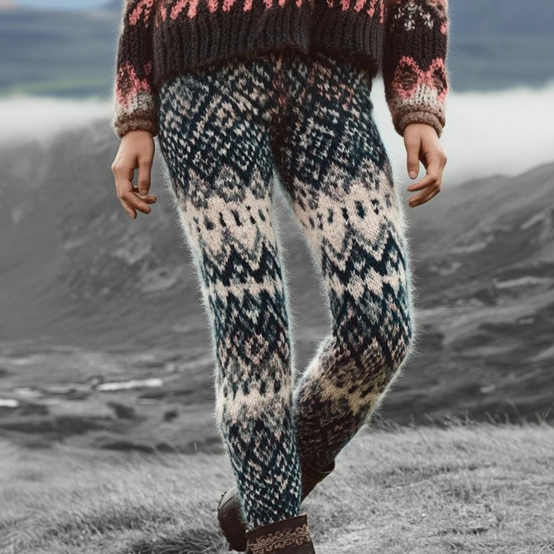 Women's  Norwegian Icelandic Jacquard Pattern Casual Leggings elevenforest