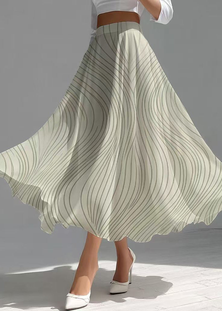 Boutique Light Green Striped Chiffon a Line Skirt Summer