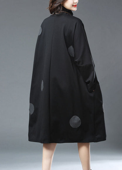 Black Turtleneck Dot Print Patchwork Cotton Dresses Fall