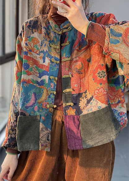 Red Pockets Button Print Fall Long Sleeve Coat