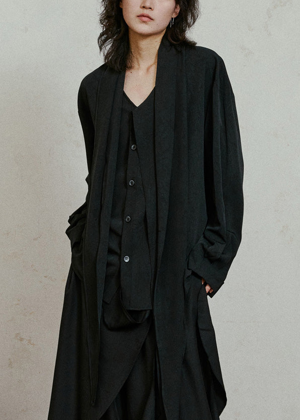 Black Asymmetrical Patchwork Draping Shirt Fall