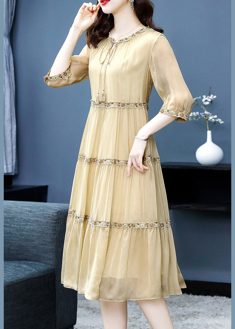 Diy Yellow Ruffled Patchwork Silk Maxi Dresses Summer