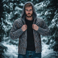 Men's Vintage Celtic Knot Jacquard Chunky Knit Cozy Zip Up Cardigan Sweater elevenforest
