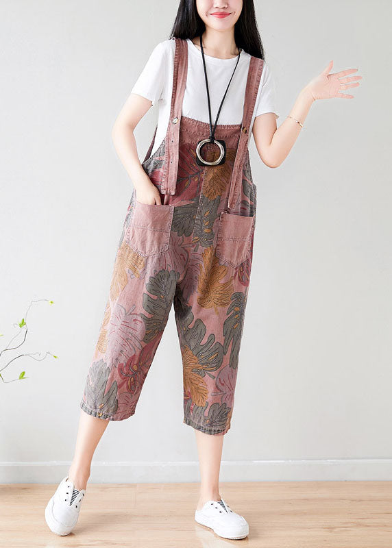 Brick Red Oversized Print Cotton Jumpsuit Spring