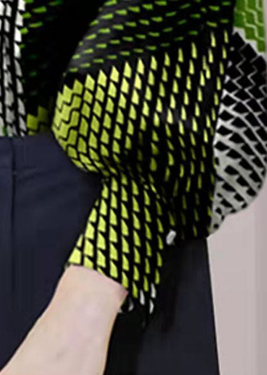 Colorblock Button Peter Pan Collar Print Blouses Lantern Sleeve