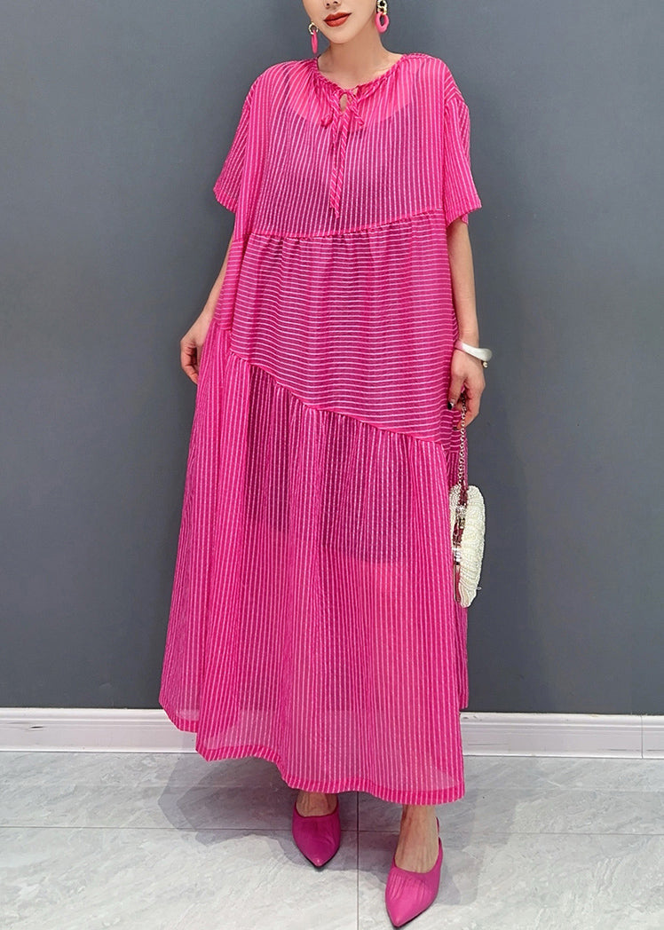 Rose Lace Up Pockets Cotton Long Dress Summer