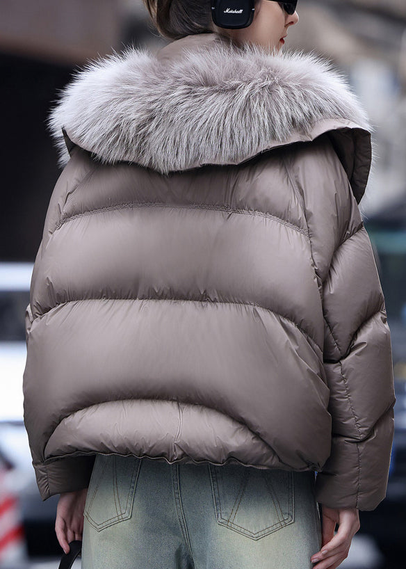 Boutique Grey Raccoon Hair Collar Duck Down Down Coat Winter