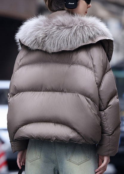 Boutique Grey Raccoon Hair Collar Duck Down Down Coat Winter