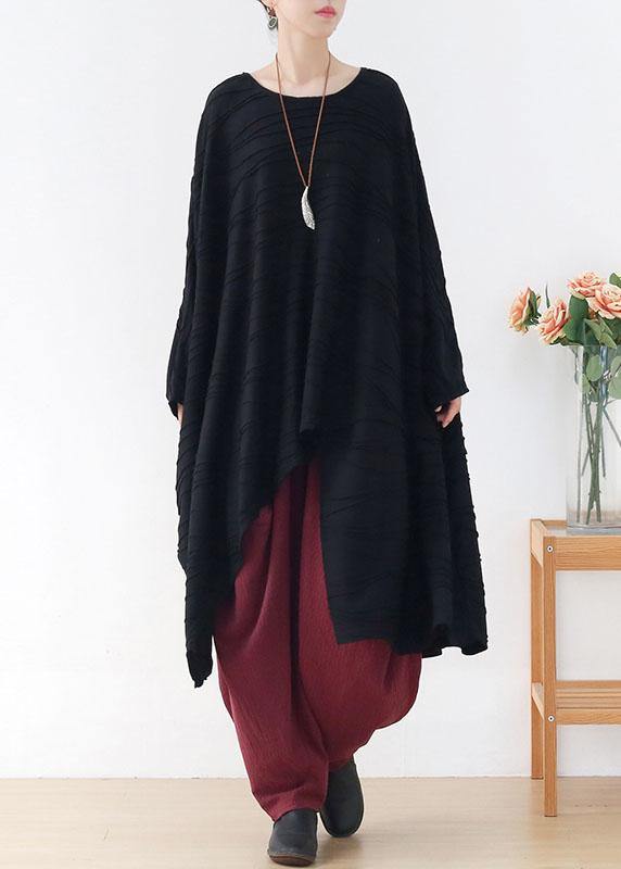 Classy Black O-neck Loose Fall Long Sleeve Tops